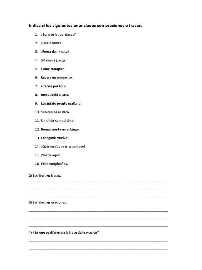 Clases de Enunciados Oraciones y Frases | PDF | Artes del Lenguaje y ...