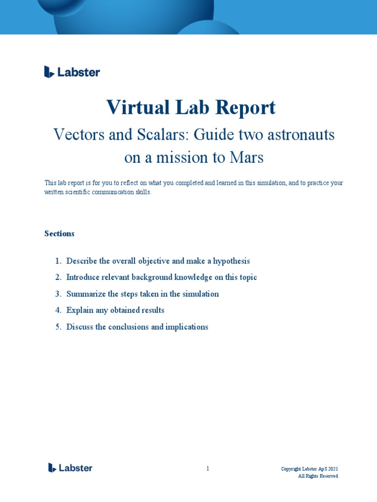 Virtual Lab Report Vectors and Scalars Guide Two Astronauts On A