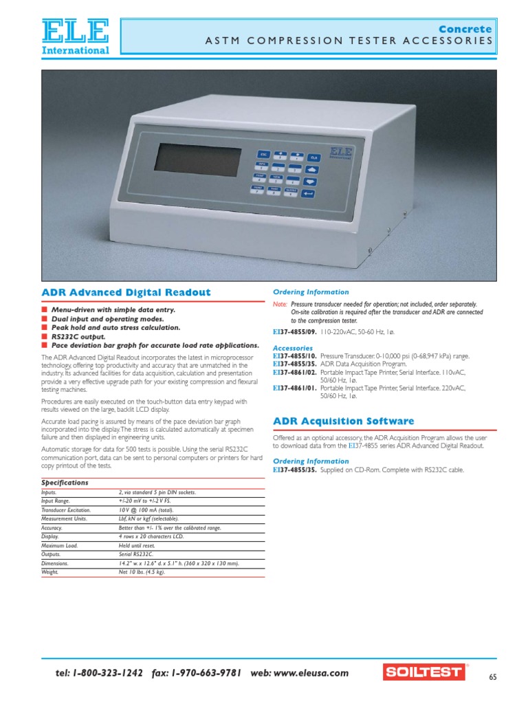 Astm Compression Tester Accessories: ADR Advanced Digital Readout | PDF ...
