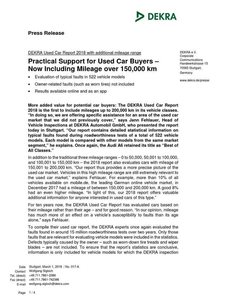 Dekra press release used car report pdf used car fuel economy in