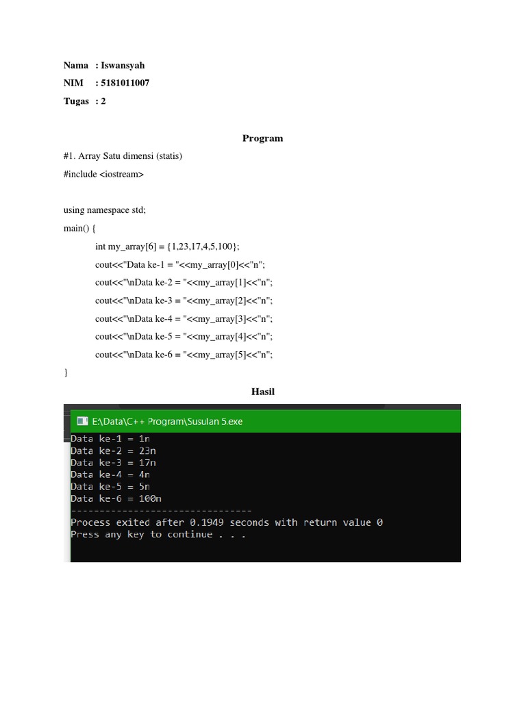 Panduan Pemrograman Array C++ | PDF | Computer Science | Programming ...