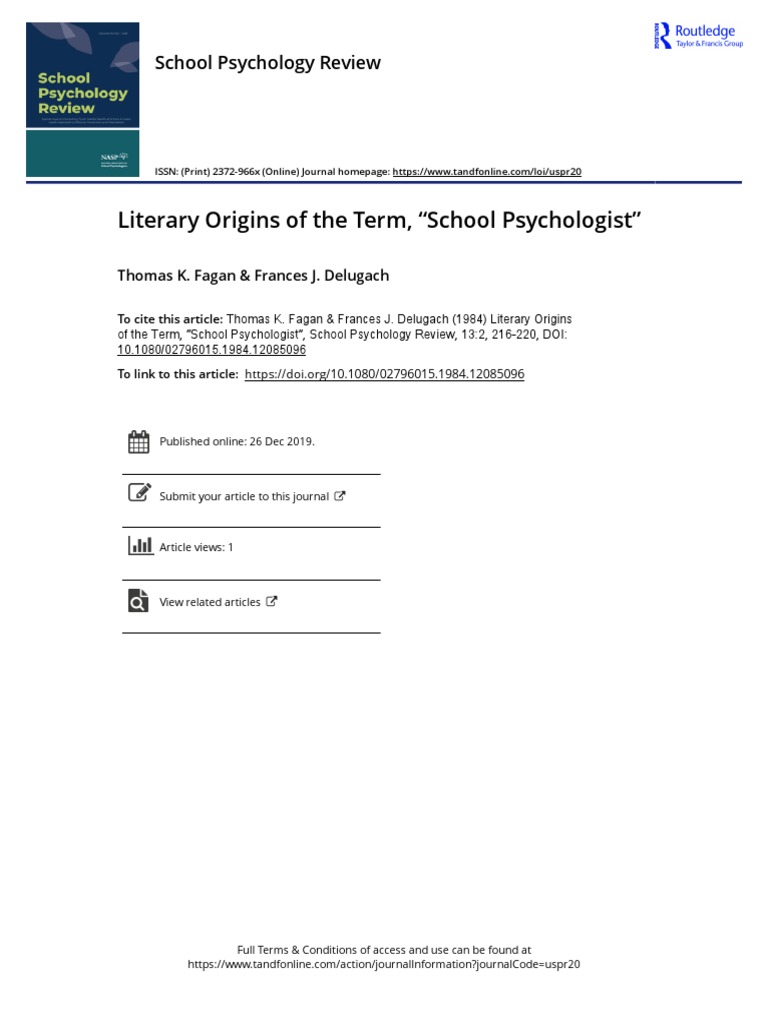 Literary Origins of The Term, "School Psychologist" PDF School