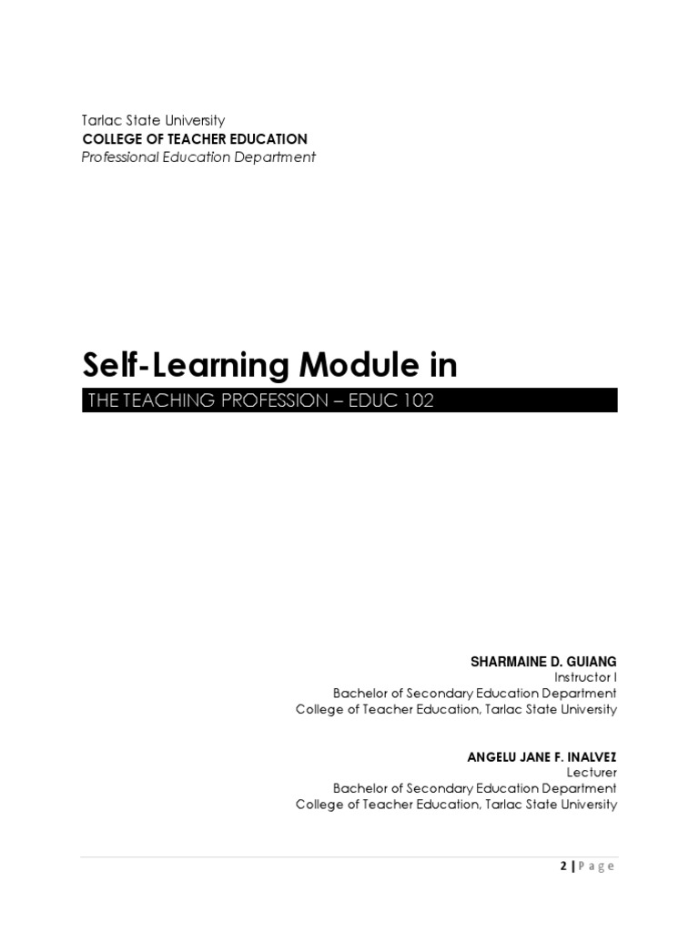 Self-Learning Module: EDUC 102 Overview | PDF | Profession | Teachers