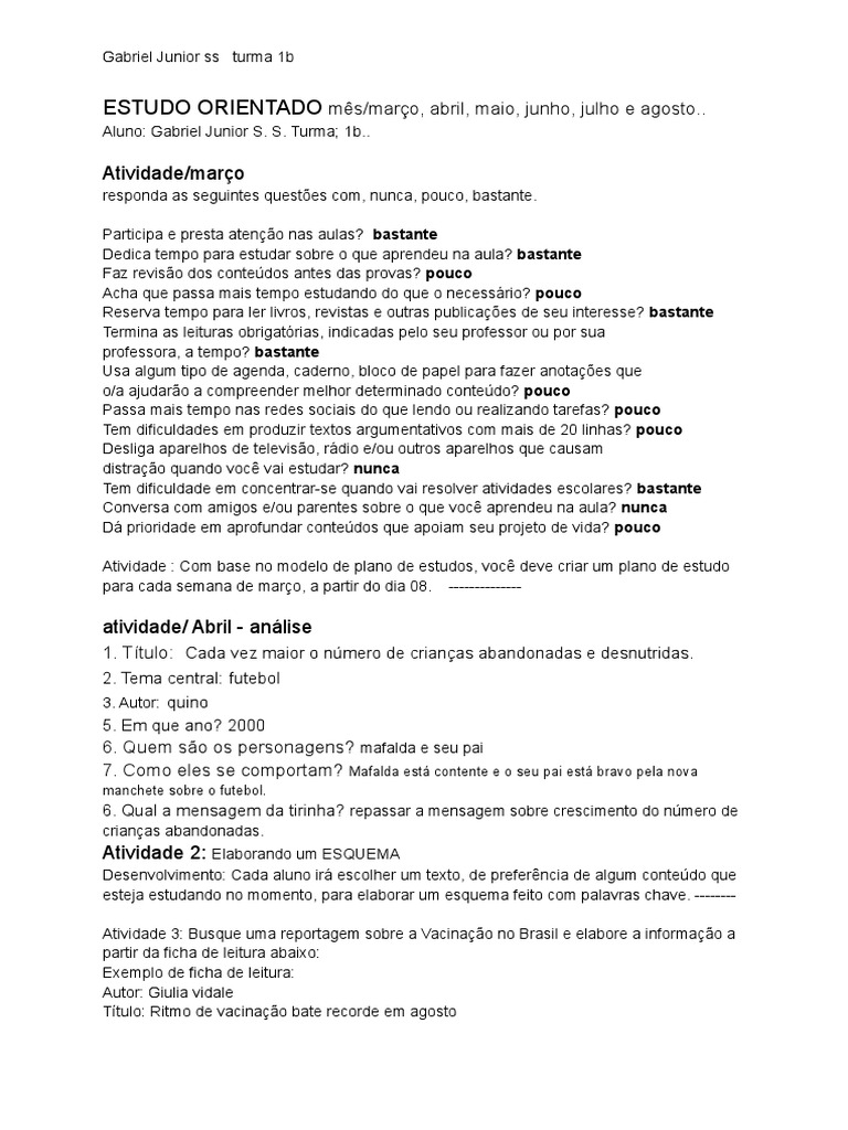 Atividades de Estudo Orientado 1B | PDF | Motivação | Motivacional
