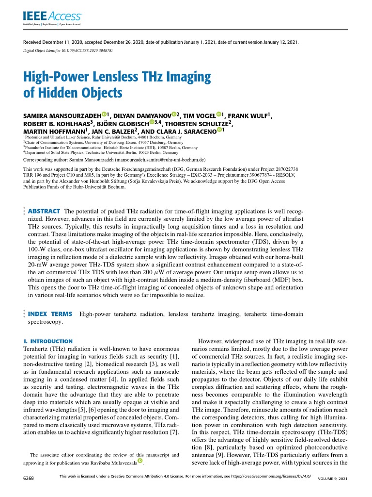 High-Power Lensless THz Imaging Techniques | PDF | Terahertz Radiation ...