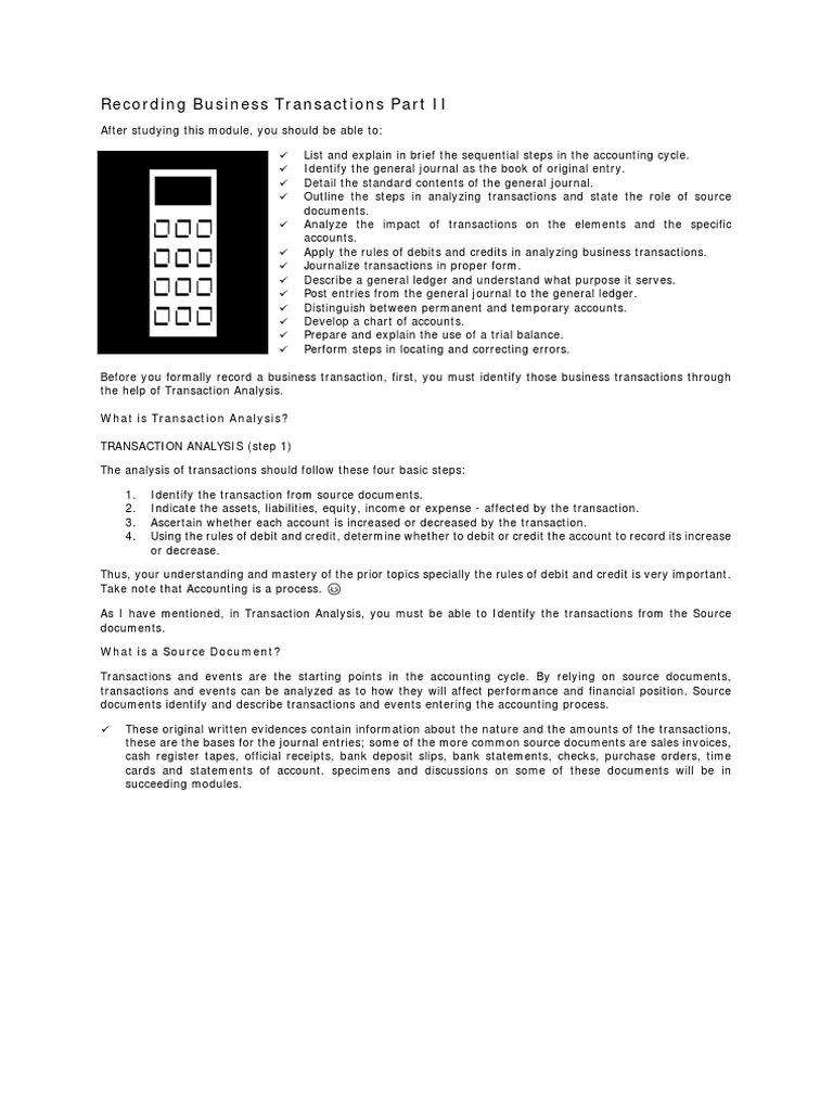 Module 4 - Accounting For Business Transactions Part II | PDF | Debits ...