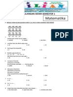 Soal UAS Matematika Kelas 1 SD Semester 1 (Ganjil) Dan Kunci Jawaban