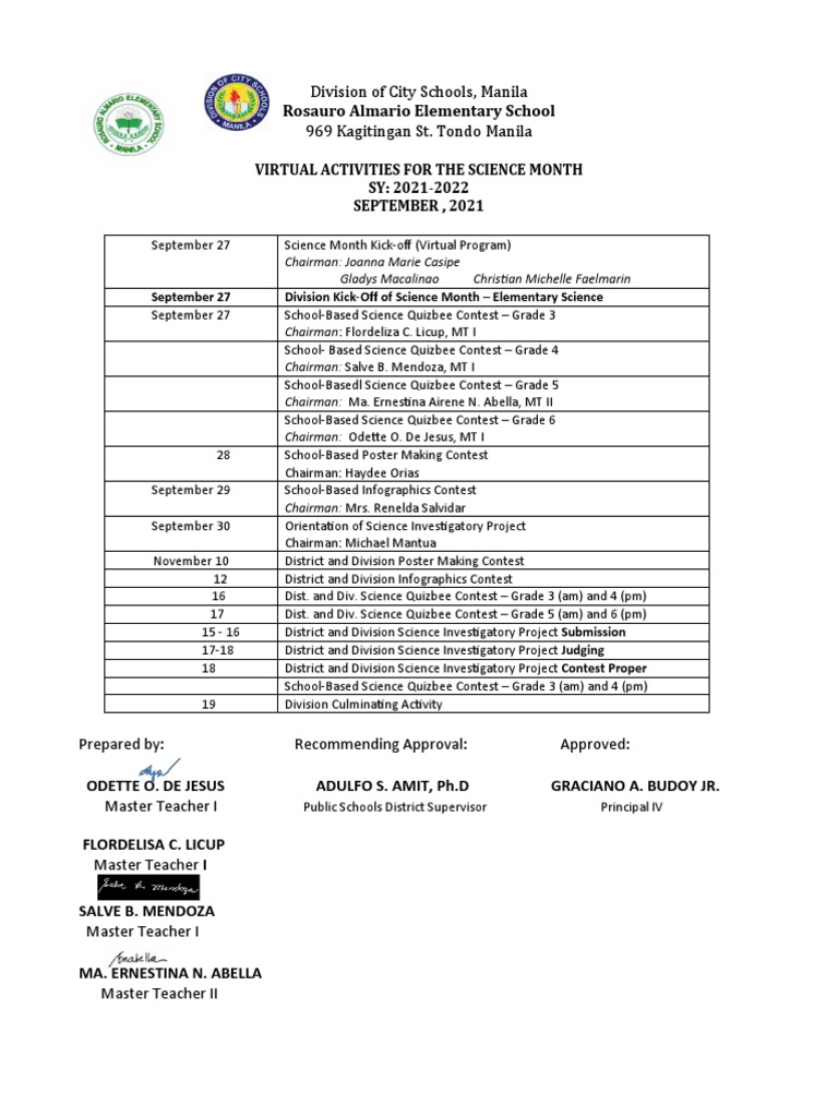 Science Month Activities at Rosauro Almario | PDF