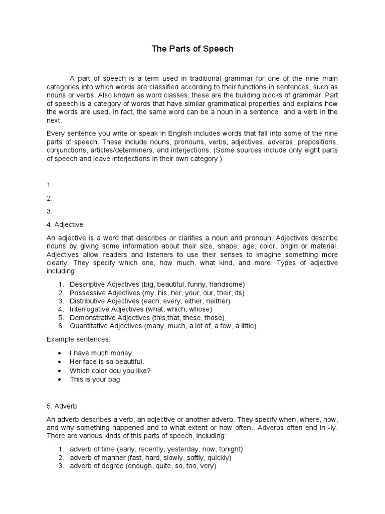 The Parts of Speech | PDF | Part Of Speech | Adverb