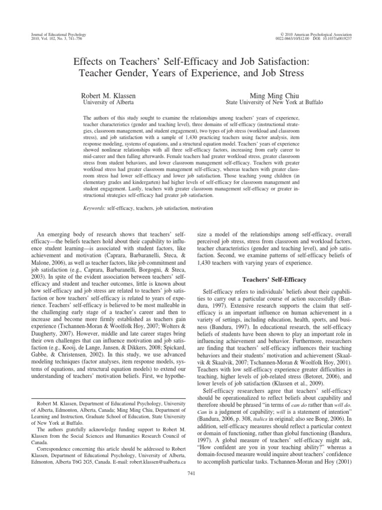 Effects On Teachers' Self-Efficacy and Job Satisfaction - Teacher ...