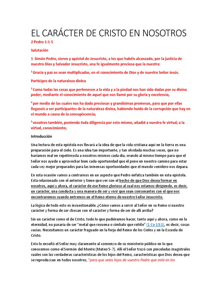 El Carácter de Cristo en Nosotros | PDF | Jesús | Cristo (título)
