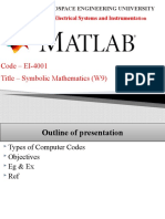 Code - EI-4001 Title - Symbolic Mathematics (W9) : Department of Electrical Systems and Instrumenta