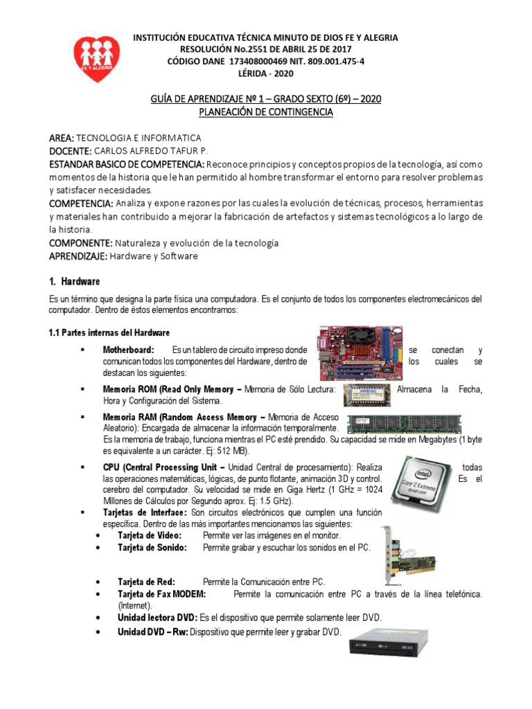 Guía de Hardware para Sexto Grado | PDF | Hardware de la computadora ...