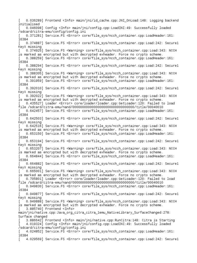 Citra Emulator Error Log Analysis | PDF | Encryption | Software Engineering