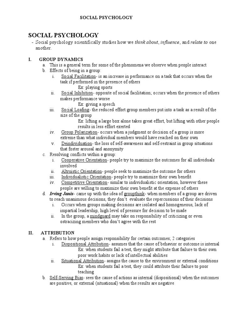 Social Psychology Outline Pdf Social Psychology Aggression