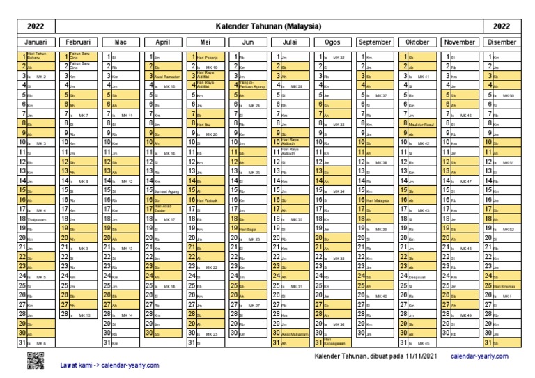 Yearlycalendar 2022 Malaysia | PDF | Public Holiday | Holidays
