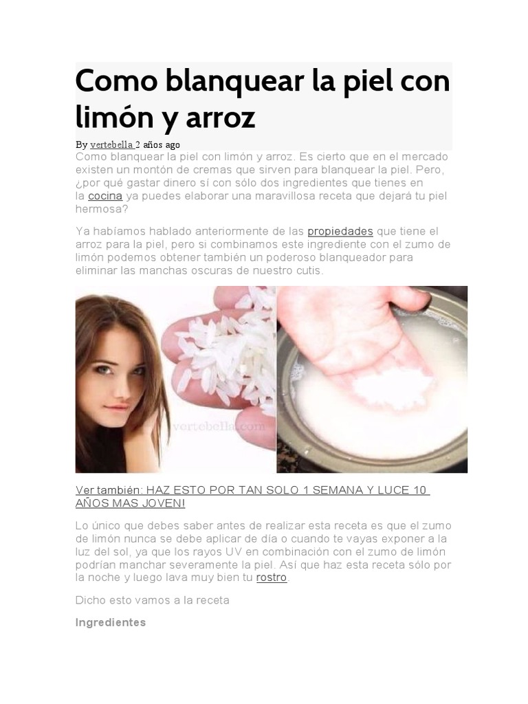 Como Blanquear La Piel Con Limón y Arroz | PDF