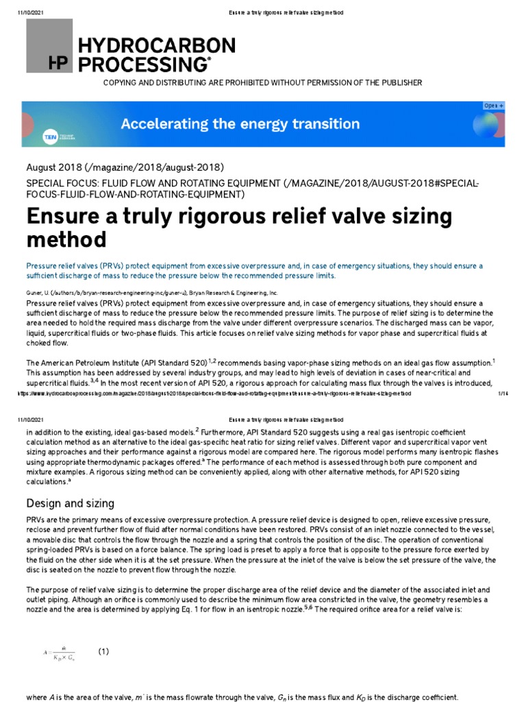 Ensure A Truly Rigorous Relief Valve Sizing Method | PDF | Gases ...