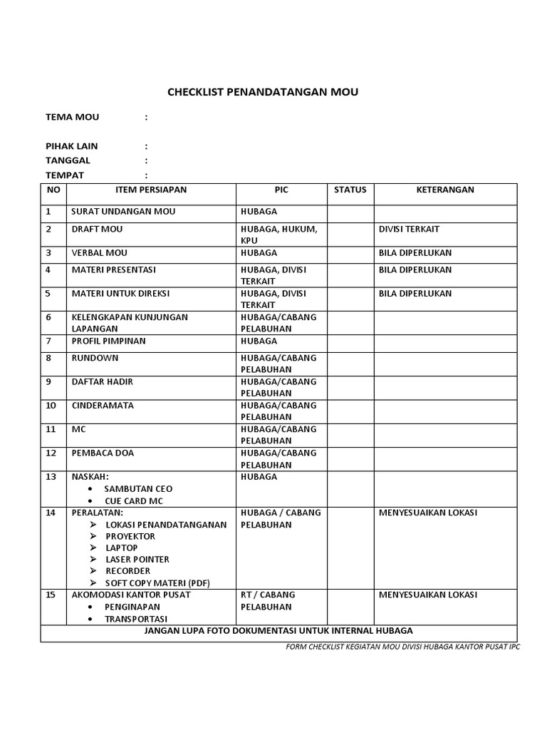 Checklist Kegiatan Mou | PDF