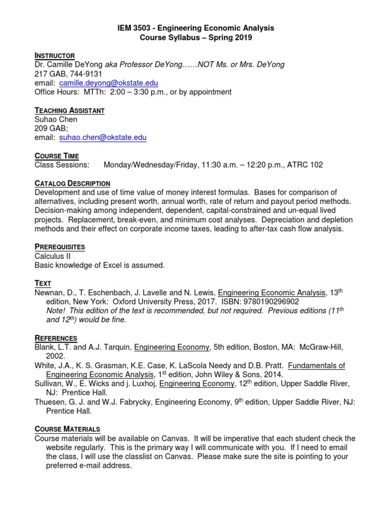 Camille Deyongokstate Edu IEM 3503 Engineering Economic