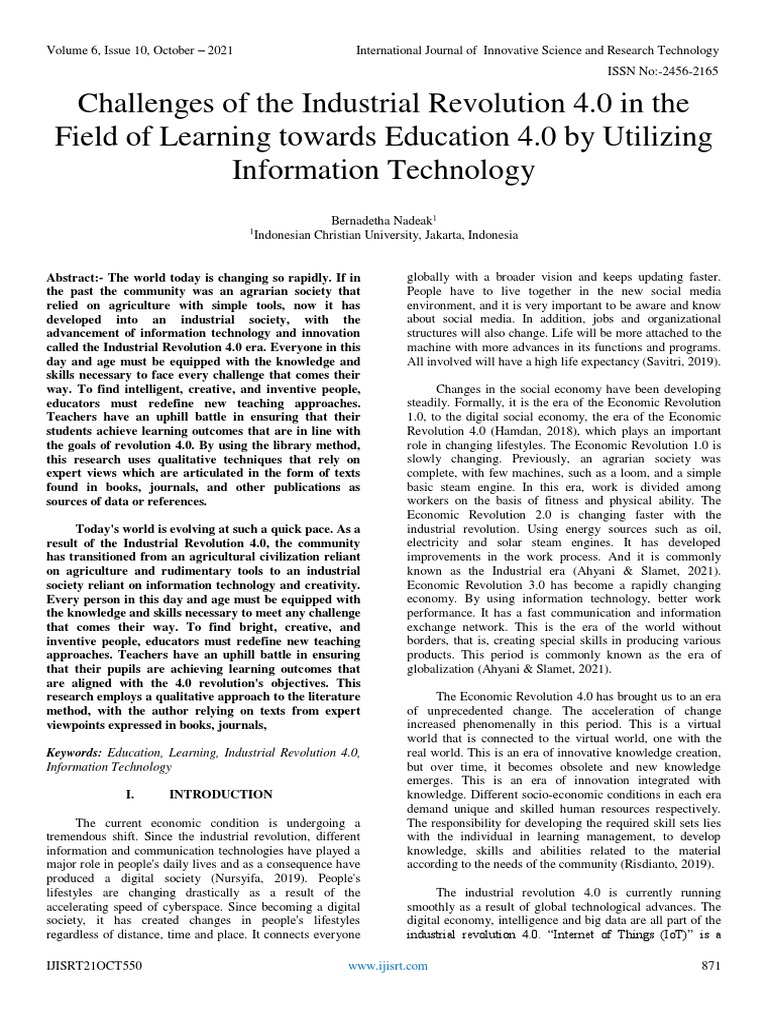 Challenges of The Industrial Revolution 4.0 in The Field of Learning ...
