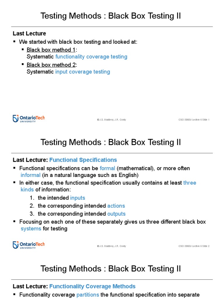 Testing Methods: Black Box Testing II: Last Lecture | PDF | Unit ...