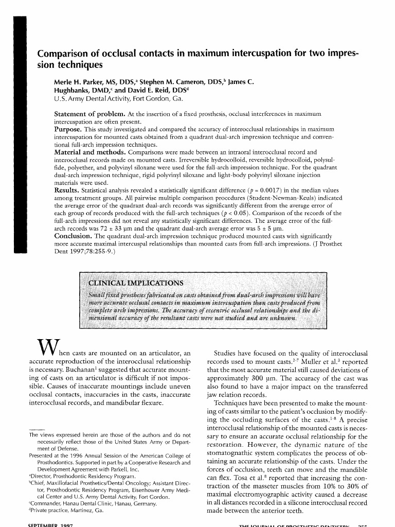 Comparison of Occlusal Contacts in Maximum Intercuspation For Two ...