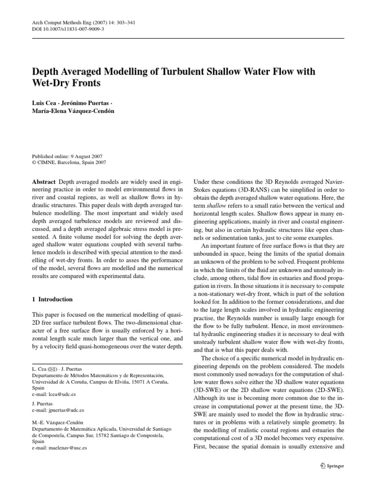 Depth Averaged Modelling of Turbulent Shallow Water Flow With Wet-Dry ...