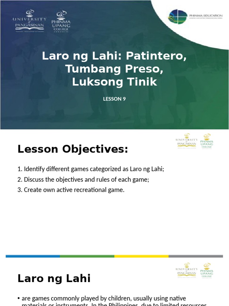 Laro NG Lahi: Patintero, Tumbang Preso, Luksong Tinik: Lesson 9 | PDF