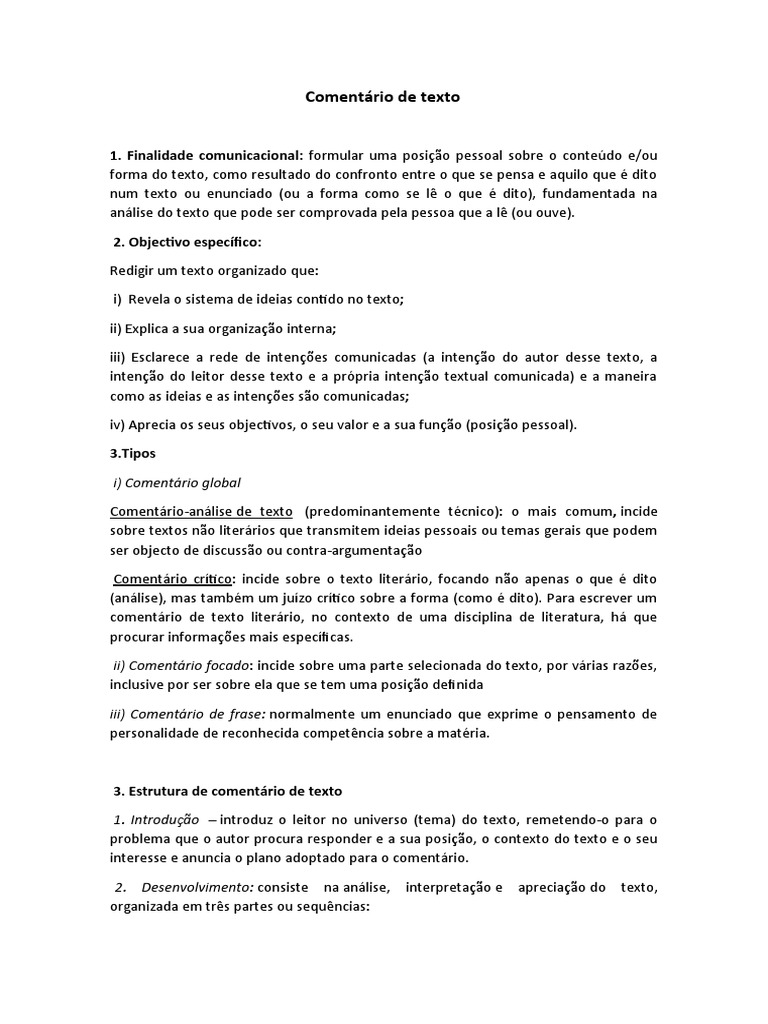 Estrutura e Tipos de Comentário de Texto | PDF | Interpretação ...
