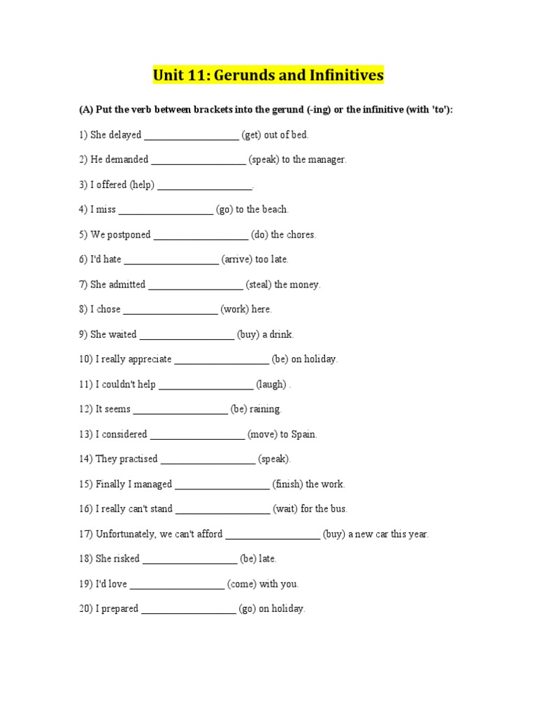 Gerunds and Infinitives Exercises | PDF