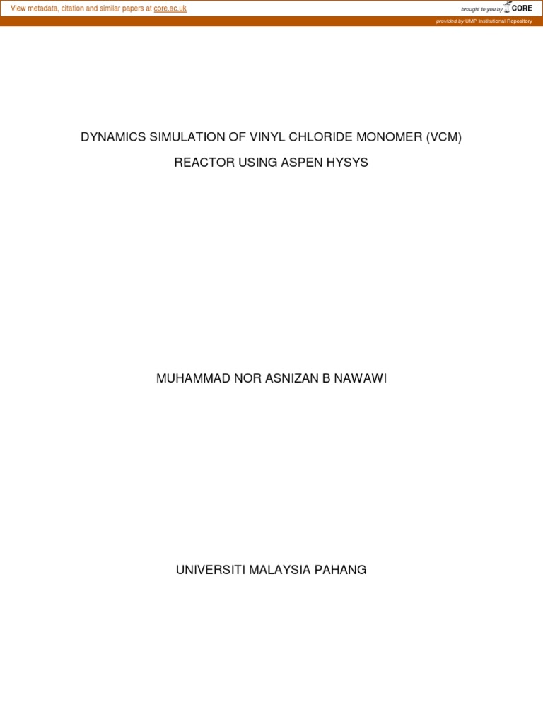 VCM Reactor Dynamics Simulation in Aspen HYSYS | PDF | Chemical Reactor ...