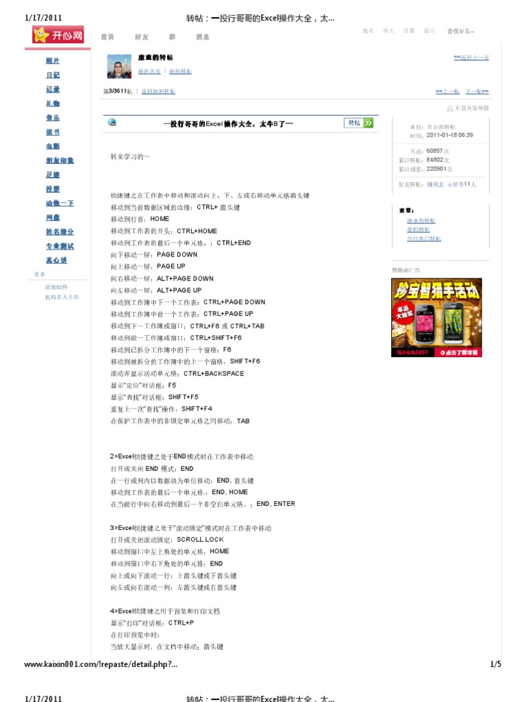 转帖 一投行哥哥的excel操作大全 太牛b了 开心网 Pdf