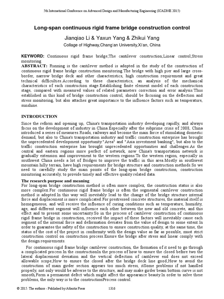 Long-Span Continuous Rigid Frame Bridge Construction Control | PDF ...