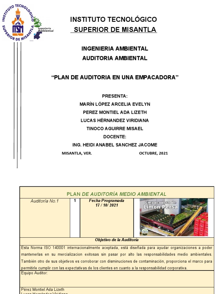 Plan de Auditoría Ambiental ISO 14001 | PDF | Auditoría