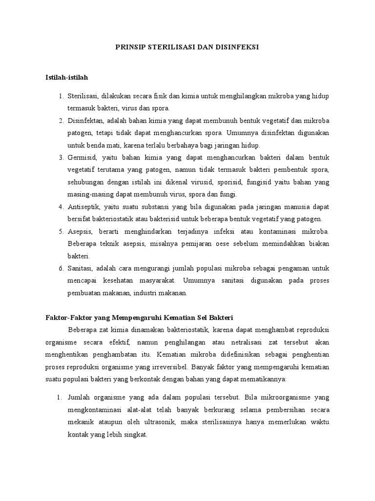 Prinsip Sterilisasi Dan Desinfeksi | PDF