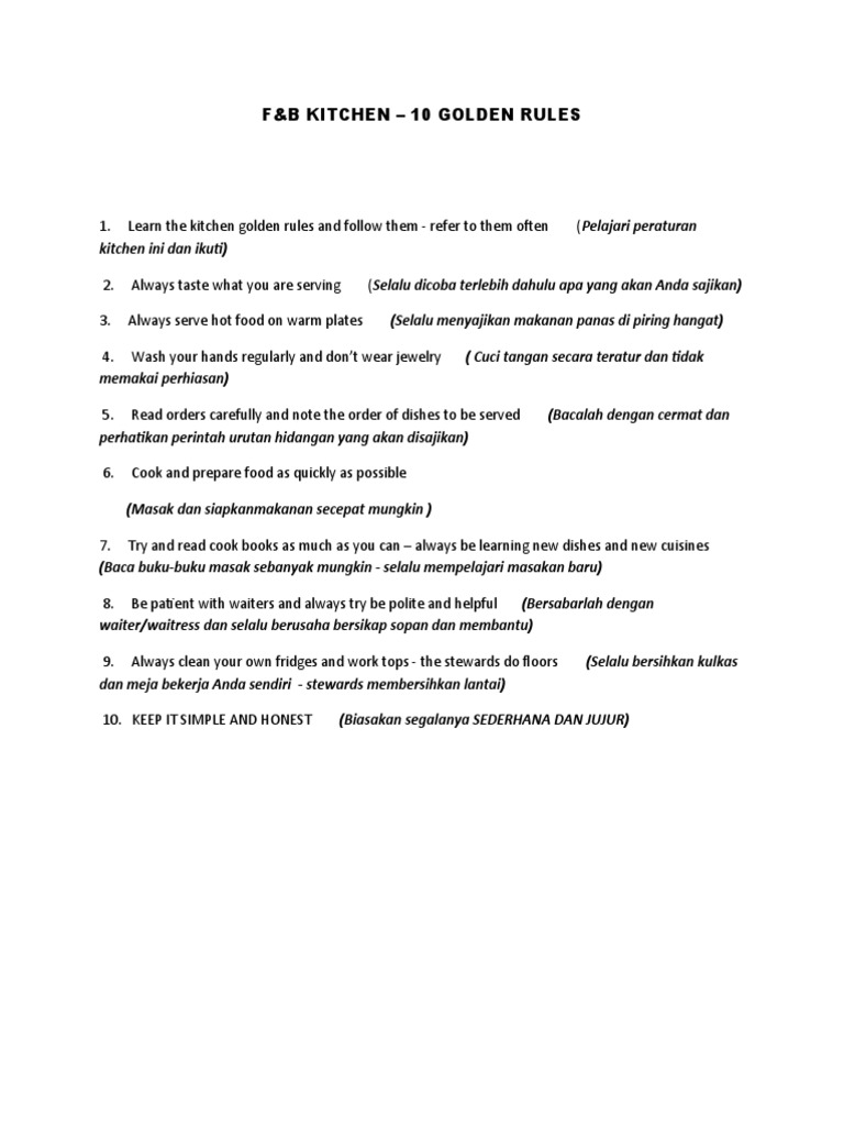 Golden Rules Kitchen PDF