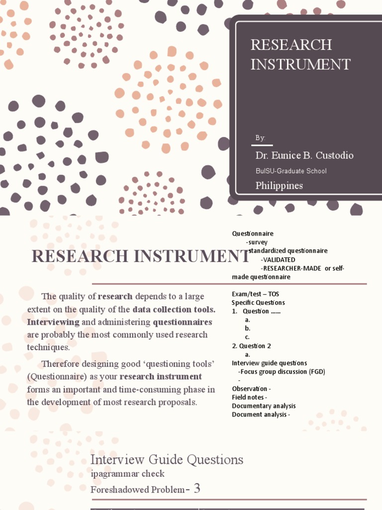 Research Instrument: Dr. Eunice B. Custodio Philippines | PDF ...