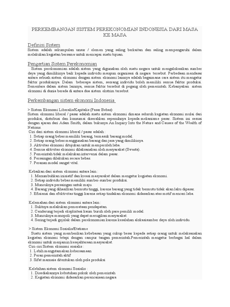 Perkembangan Sistem Perekonomian Indonesia Dari Masa Ke Masa Pdf
