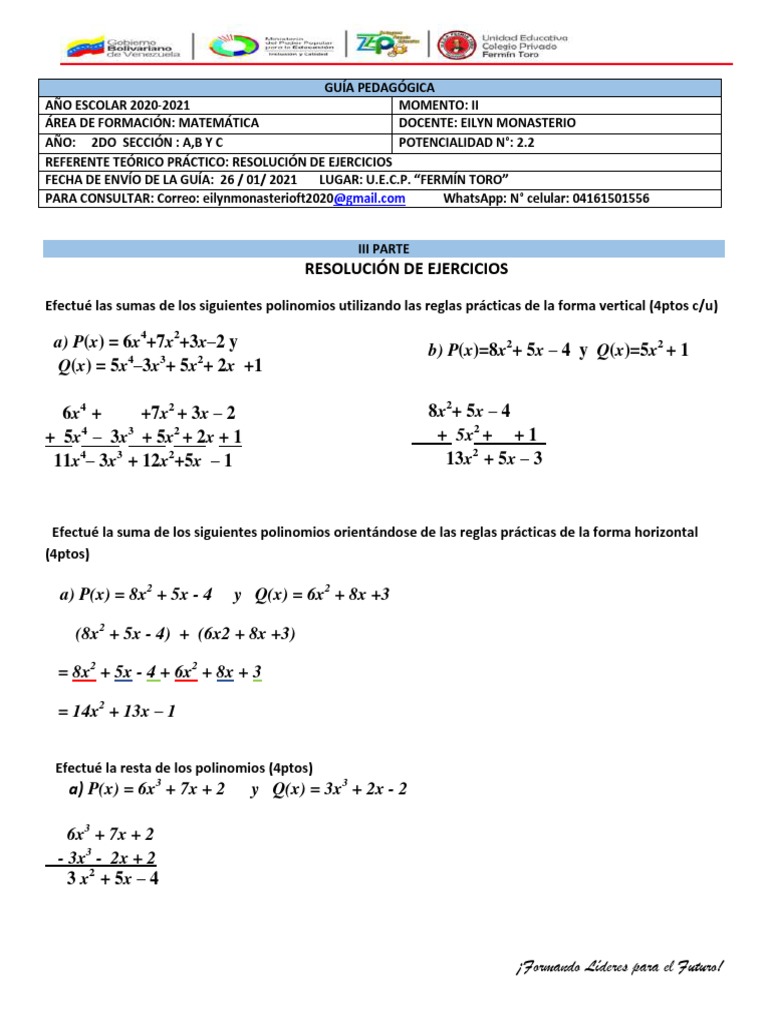 2.2 Resolución de Ejercicios Matemáticas 2do Año | PDF