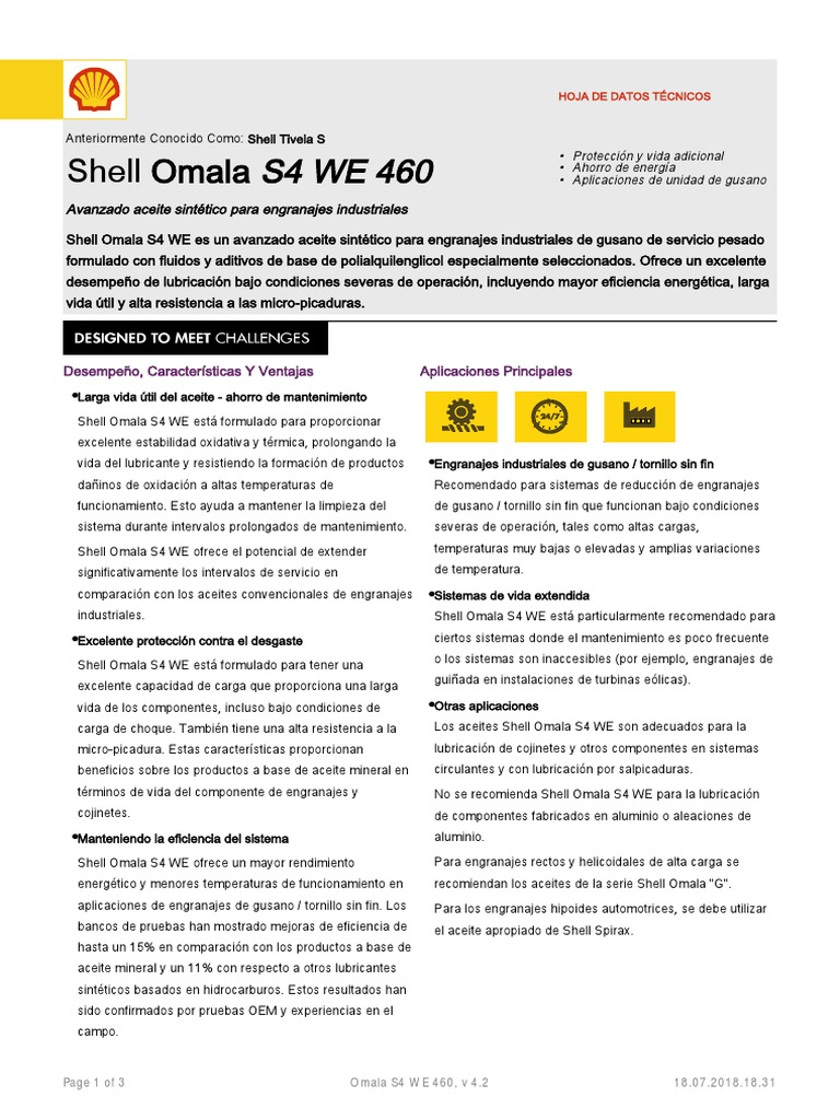 Aceite Shell Omala S4 WE 460 para Engranajes | PDF | Engranaje | Lubricante