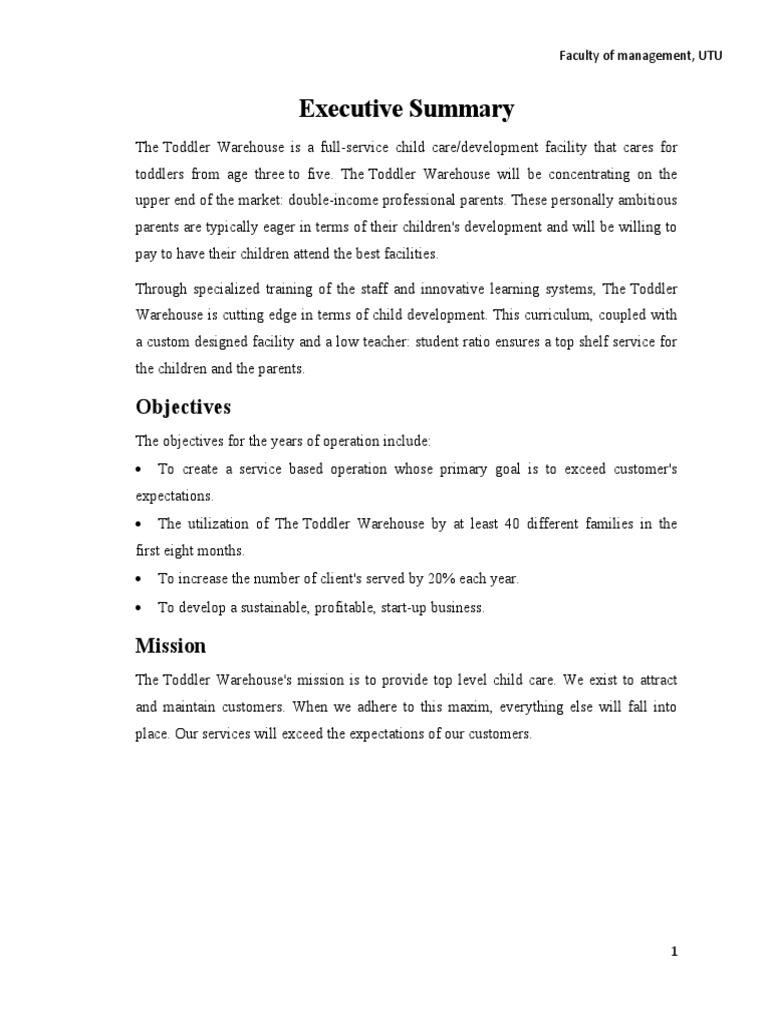 Child Care Business Plan PDF Child Care Relationships