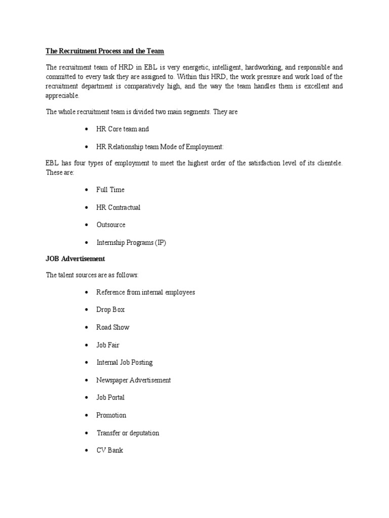 EBL Recruitment Process Overview | PDF | Recruitment | Human Resource ...