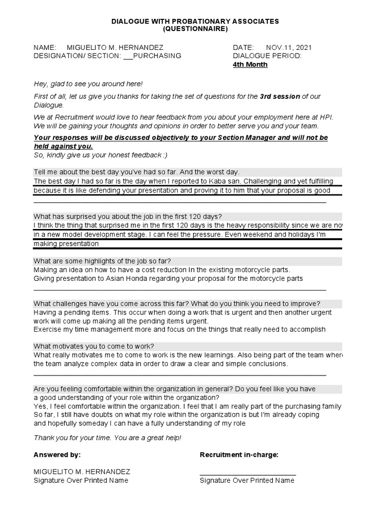Dialogue Questionnaire-3rd Session | PDF | Applied Psychology | Psychology