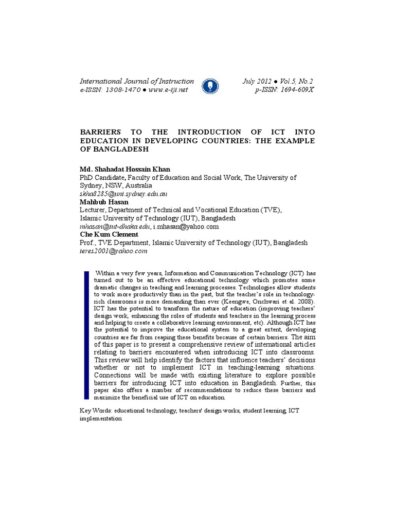 Barriers To The Introduction of Ict | PDF | Educational Technology ...