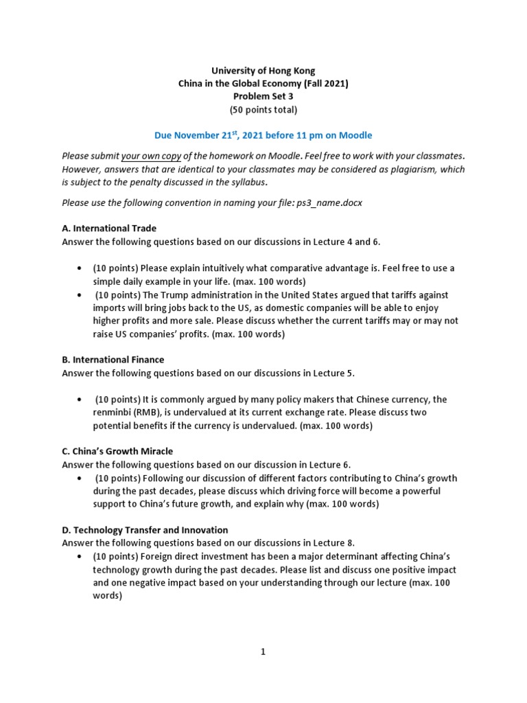 CCCH9007 - Fall2021 - Problem Set 3 | PDF