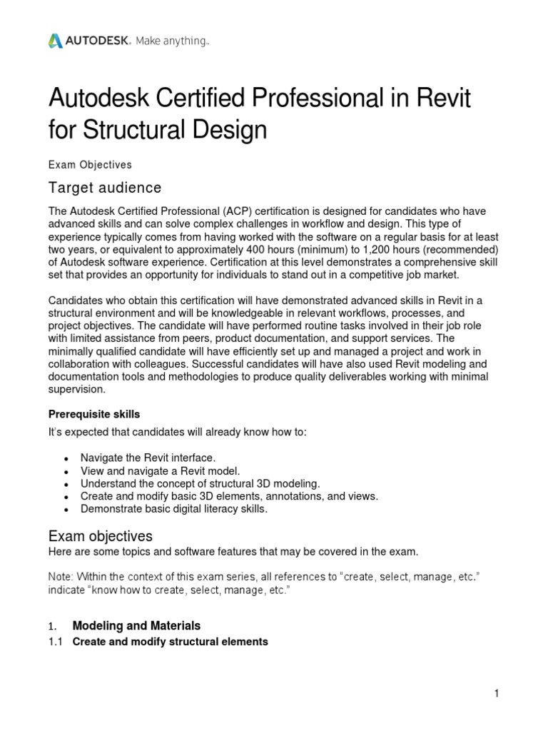 ACP - Revit For Structural Design Exam Objectives - 102620 | PDF ...