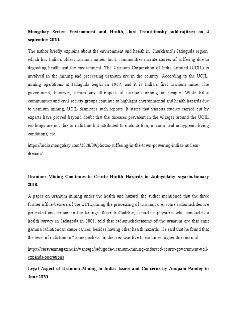 Jaduguda Uranium Mining Health Risks | PDF | Mining | Environmental Law