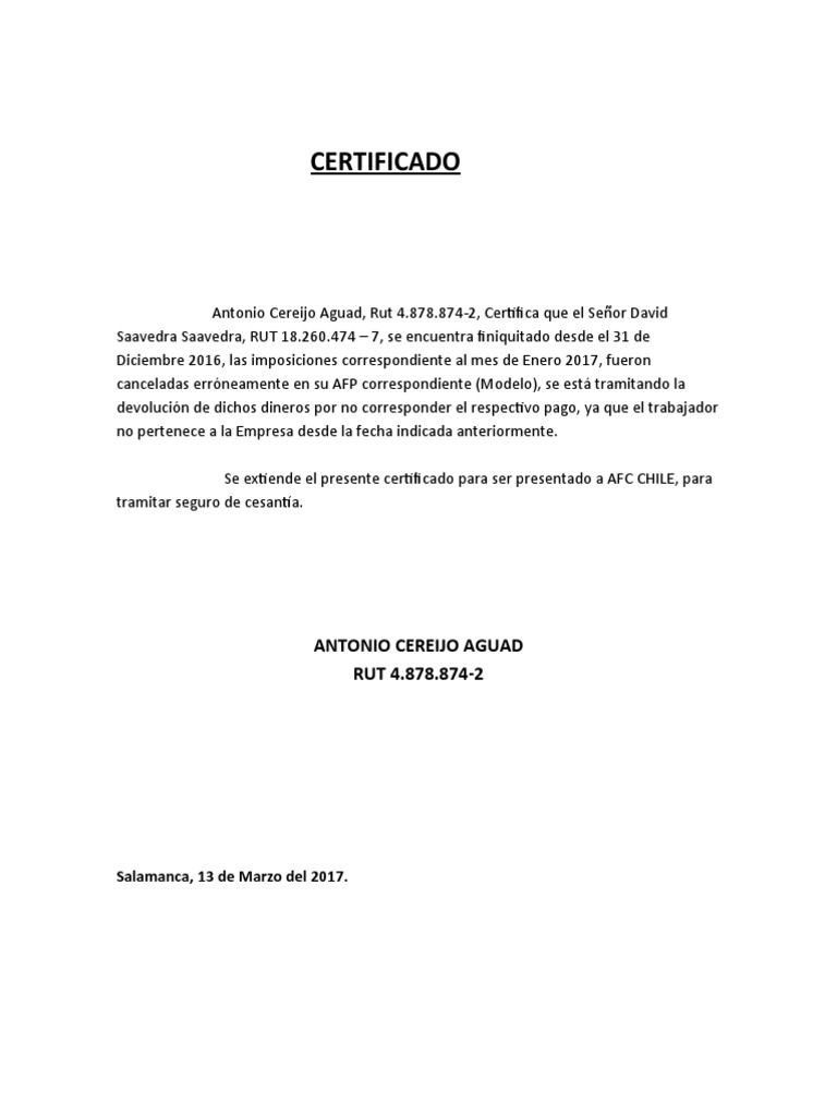 Carta AFC David Saavedra | PDF