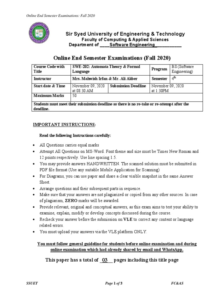SWE Exam Sample: Fall 2020 Guidelines | PDF | Computing